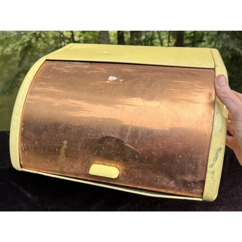 Vintage 1950’s Ransburg Metal Bread Box Roll Top Lid All Original